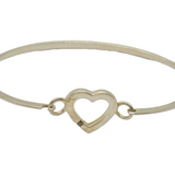 Sterling Silver Yellow Diamond Set Open Heart Bangle Bracelet Vintage c1970