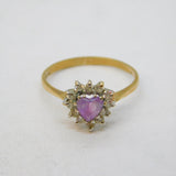 9ct Yellow Gold, Amethyst & Spinel Heart Set Dress Ring Vintage Birmingham