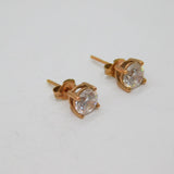 Pair of Rose-Gold On Sterling Silver CZ Solitaire Stud Earrings Modern c1990