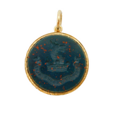 Victorian 9ct Gold Carved Bloodstone Clan Ross Intaglio Pendant Antique c1860s