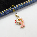 Sterling Silver & Enamel Pair of Leaping Dolphins Charm Pendant Vintage c1970