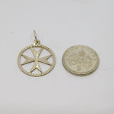Sterling Silver Patterned Textured Maltese Cross Charm Pendant Vintage c1970