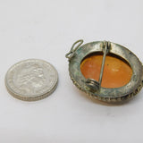 Art Deco Silver Plated Carved Shell Cameo Profile Brooch Antique c1920s