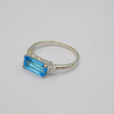 Sterling Silver Synthetic Sapphire Solitaire Dress Ring Vintage c1970 Size N 1/2