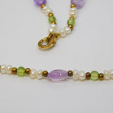 Gold Plated, Amethyst, Peridot & Pearl Dress Necklace Vintage c1990s