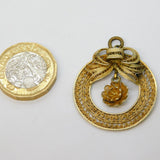 Sterling Silver Gilt Filigree Form Floral Drop Pendant Antique Art Deco c1920s