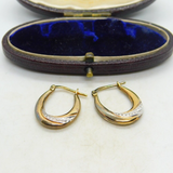 Sterling Silver Gilt Bi-Colour Hoop Earrings Vintage c1970