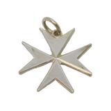 Sterling Silver Bevelled Edge Maltese Cross Charm Pendant Vintage c1970