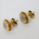 Victorian 14ct Yellow Gold & Moonstone Stud Earrings Antique c1890s