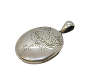 Victorian Sterling Silver Floral Pattern Sweetheart Locket Antique c1880s