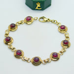 9ct Yellow Gold & Cabochon Almandine Garnet Panel Bracelet Vintage c1970