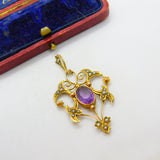 Amethyst, Seed Pearl 9ct Yellow Gold Dangling Pendant Lavalier Antique Victorian