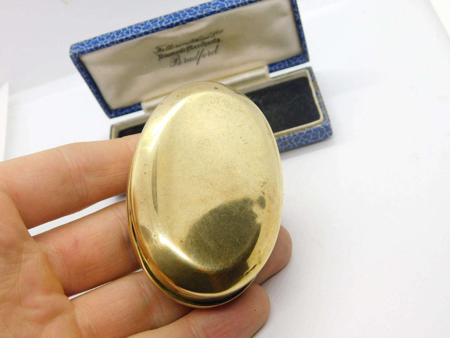 Victorian Brass Oval Form Snuff Box 'Lewis John 1891' Antique Engraved