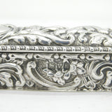 Edwardian Sterling Silver Floral Long Jewellery Ring Box Antique 1905 Chester