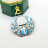 Egyptian .800 Silver & Blue-White Enamel Winged Scarab Beetle Brooch Antique c1940