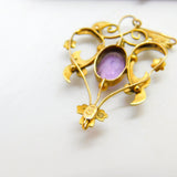 Amethyst, Seed Pearl 9ct Yellow Gold Dangling Pendant Lavalier Antique Victorian