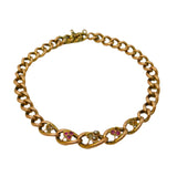 Edwardian 9ct Rose Gold, Ruby, Seed Pearl Shamrock Form Bracelet Antique c1910