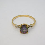 9ct Yellow Gold, Mystic Topaz & Diamond Dress Ring Vintage c1990 Sheffield