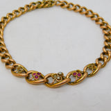 Edwardian 9ct Rose Gold, Ruby, Seed Pearl Shamrock Form Bracelet Antique c1910