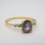 9ct Yellow Gold, Mystic Topaz & Diamond Dress Ring Vintage c1990 Sheffield