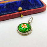 Floral Enamel on Sterling Silver Pendant Antique Victorian c1890