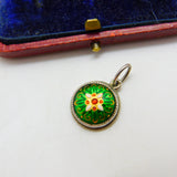 Floral Enamel on Sterling Silver Pendant Antique Victorian c1890