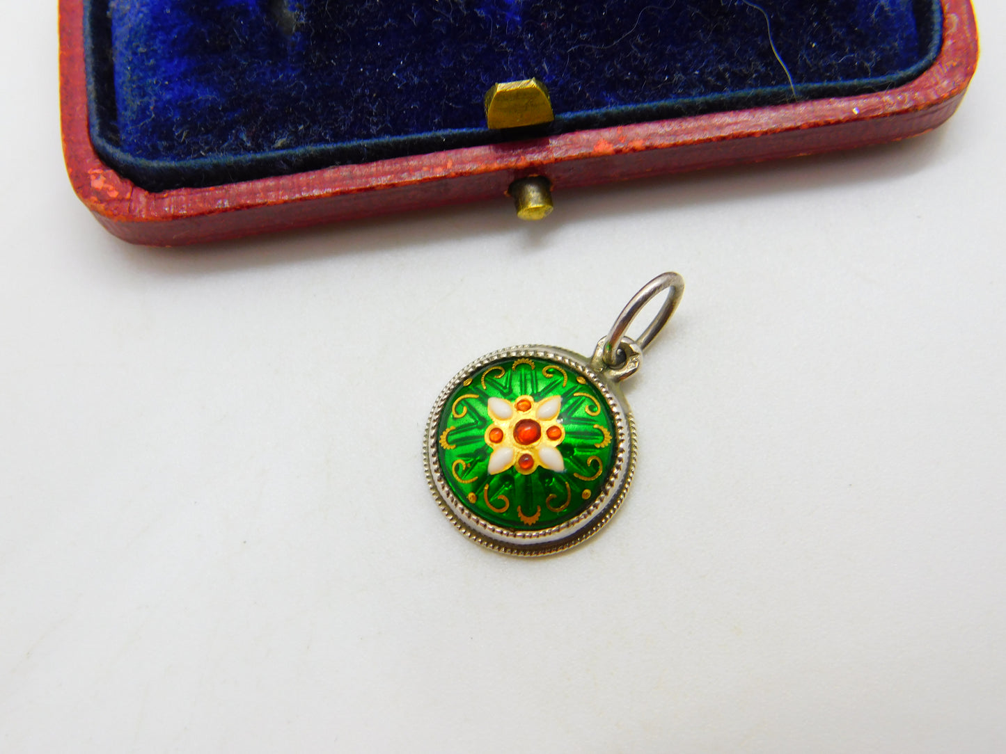 Floral Enamel on Sterling Silver Pendant Antique Victorian c1890