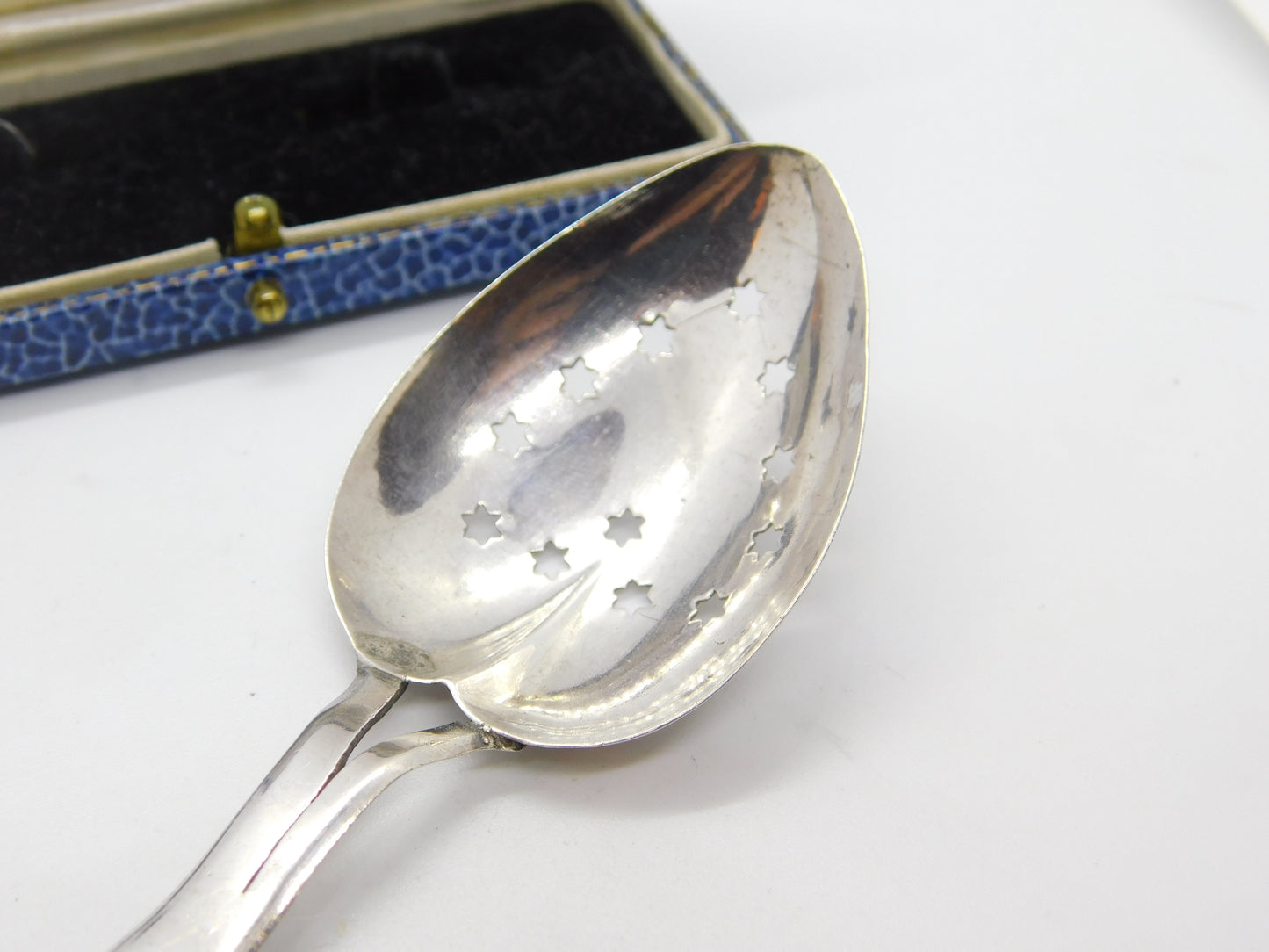 Georgian Sterling Silver Leaf & Star Caddy or Caster Spoon 1803 Birmingham