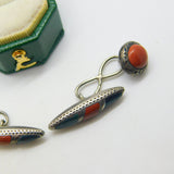 Victorian Sterling Silver, Bloodstone & Red Agate Gents Cufflinks Antique 1896 Birmingham