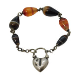 Victorian Scottish Banded & Red Agate Sterling Silver Heart Bracelet Antique c1860