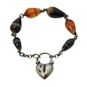 Victorian Scottish Banded & Red Agate Sterling Silver Heart Bracelet Antique c1860