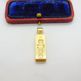 Heavy 1977 9ct Yellow Gold Bullion Bar Ingot Pendant Charm Vintage London