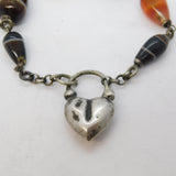 Victorian Scottish Banded & Red Agate Sterling Silver Heart Bracelet Antique c1860