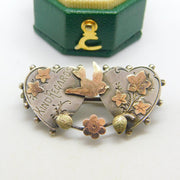 Edwardian Sterling Silver & Gold Fronted 'Kind Regards' Brooch Antique 1904 Birmingham