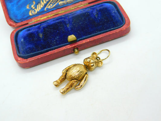 9ct Yellow Gold Articulated Moving Teddy Bear Pendant Vintage 2003 Sheffield