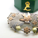 Edwardian Sterling Silver & Gold Fronted 'Kind Regards' Brooch Antique 1904 Birmingham