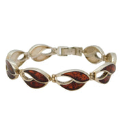 Sterling Silver Baltic Amber Set Feathered Panel Bracelet Vintage c1980