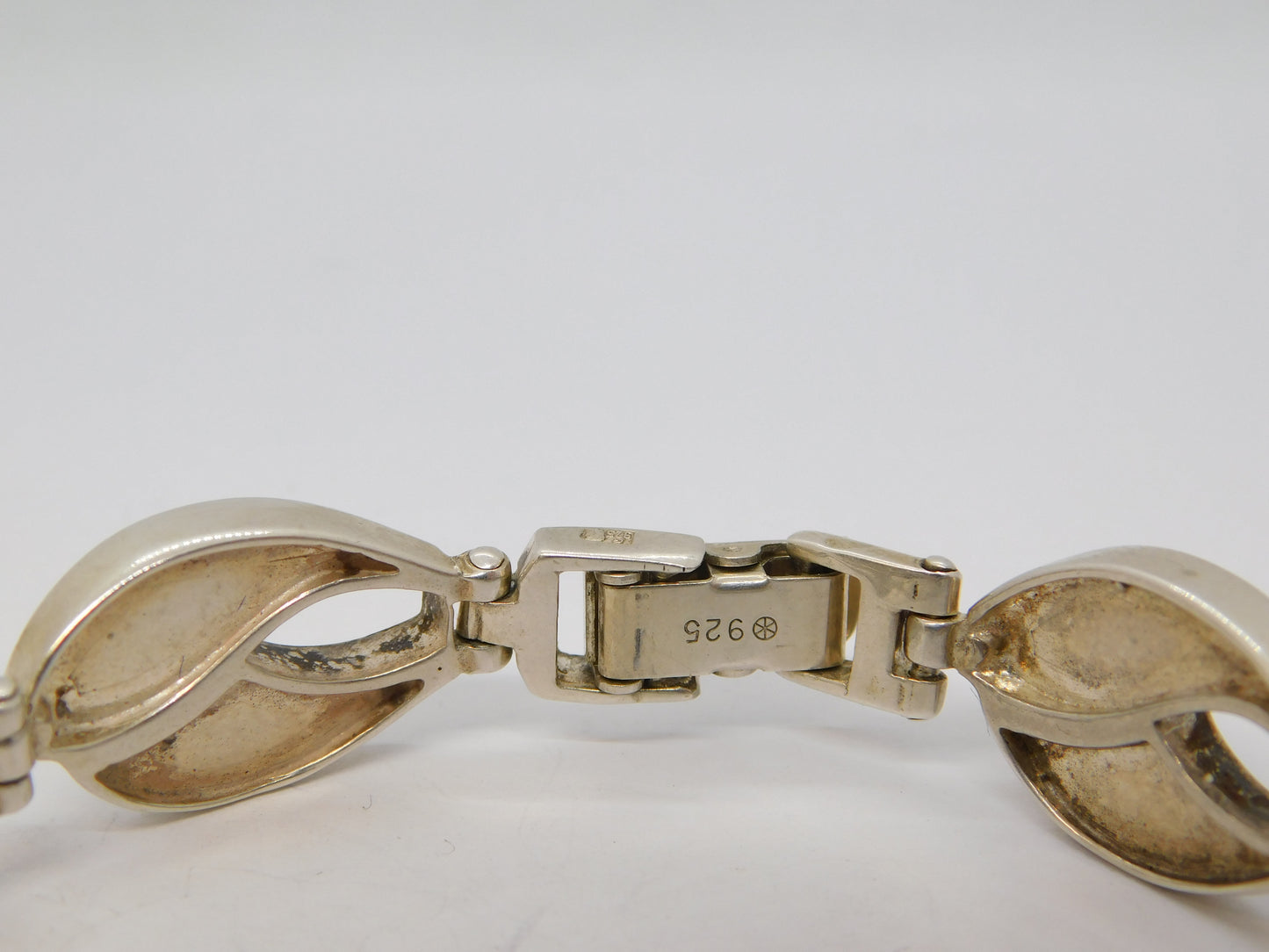 Sterling Silver Baltic Amber Set Feathered Panel Bracelet Vintage c1980