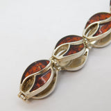Sterling Silver Baltic Amber Set Feathered Panel Bracelet Vintage c1980