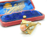 Victorian 18ct Yellow Gold, Coral, Pearl & Turquoise Obelisk Form Fob Pendant c1850