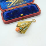 Victorian 18ct Yellow Gold, Coral, Pearl & Turquoise Obelisk Form Fob Pendant c1850