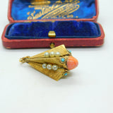 Victorian 18ct Yellow Gold, Coral, Pearl & Turquoise Obelisk Form Fob Pendant c1850