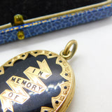 Victorian 9ct Gold Back & Front Black Enamel 'In Memory Of' Mourning Locket