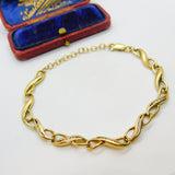Diamond Set 9ct Yellow Gold Lover's Knot Chain Bracelet Vintage c1980