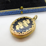 Victorian 9ct Gold Back & Front Black Enamel 'In Memory Of' Mourning Locket