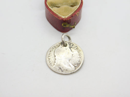 King William III Sterling Silver Shilling Coin Fob or Pendant Antique c1698