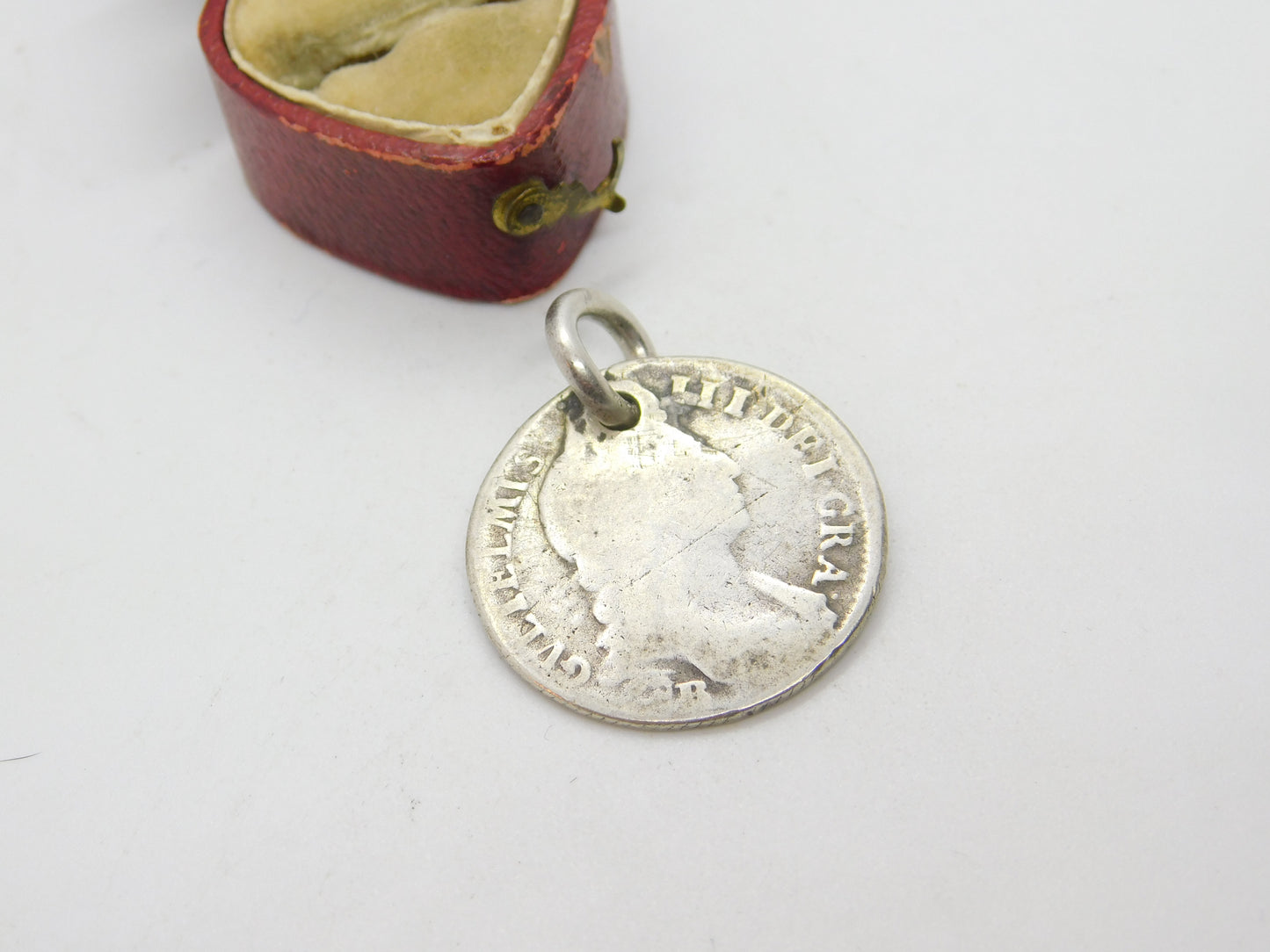 King William III Sterling Silver Shilling Coin Fob or Pendant Antique c1698