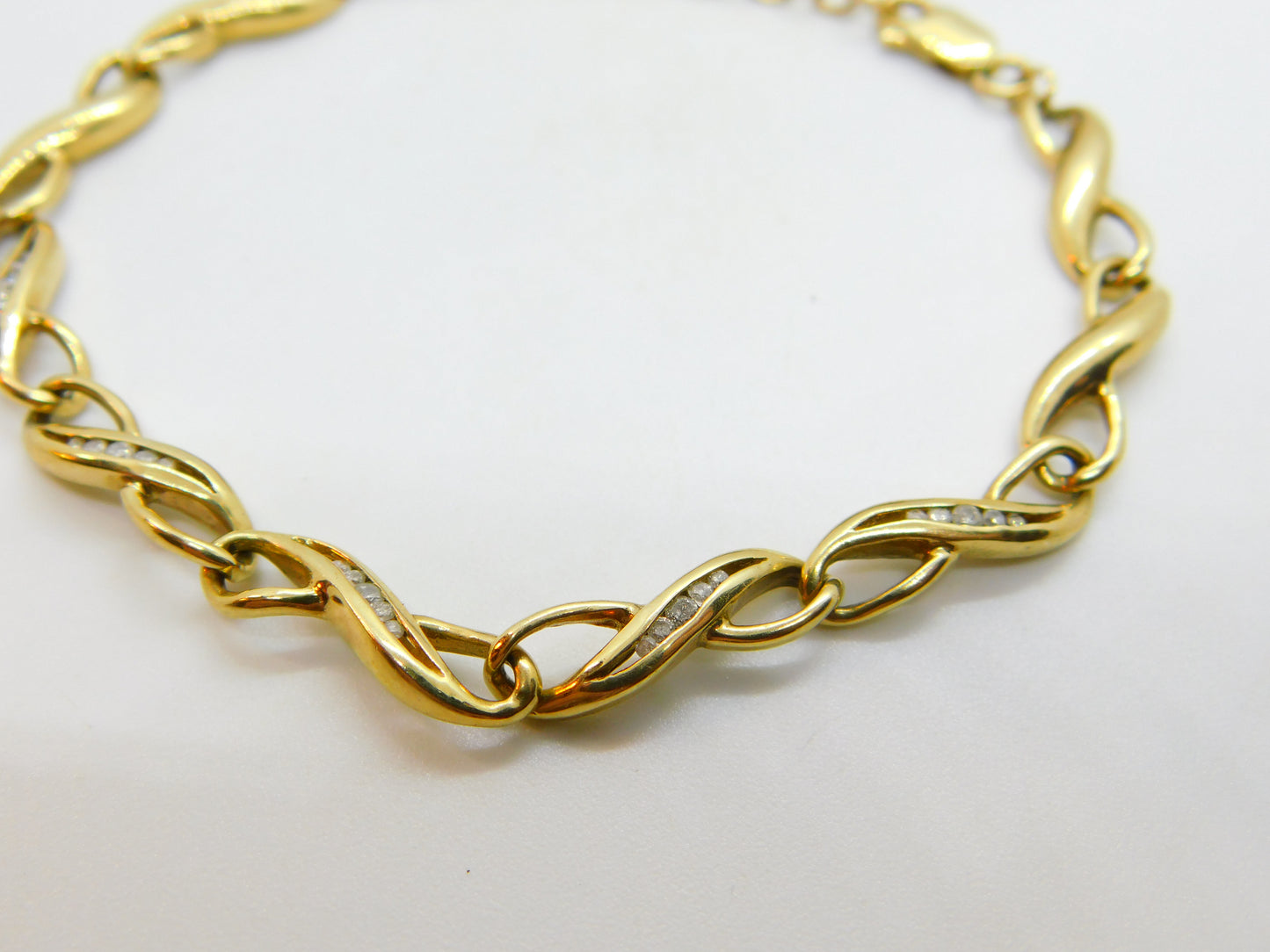 Diamond Set 9ct Yellow Gold Lover's Knot Chain Bracelet Vintage c1980