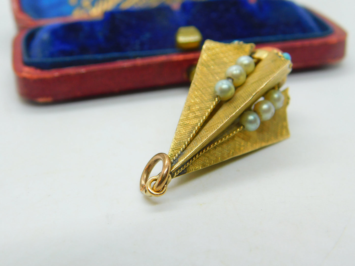 Victorian 18ct Yellow Gold, Coral, Pearl & Turquoise Obelisk Form Fob Pendant c1850