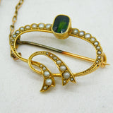 Edwardian 15ct Gold, Emerald Cut Tourmaline, Seed Pearl Spray Brooch Antique c1910